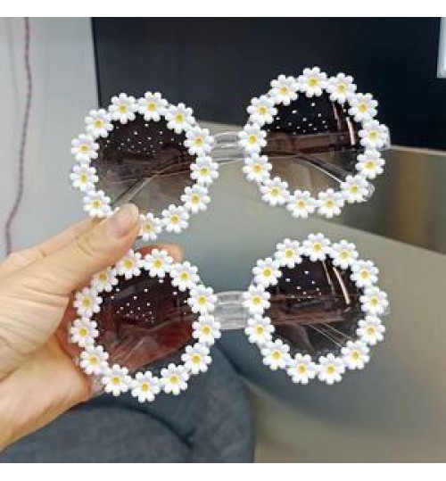 Factory Direct Flower Shape Kids Round Sunglasses Custom Daisy Designer Shades Children Sun Glasses Transparent Girls Eyewear