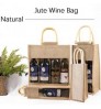 wooden handle reusable burlap wine bag with display window