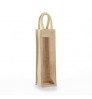 wooden handle reusable burlap wine bag with display window