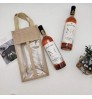 wooden handle reusable burlap wine bag with display window