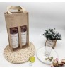 wooden handle reusable burlap wine bag with display window