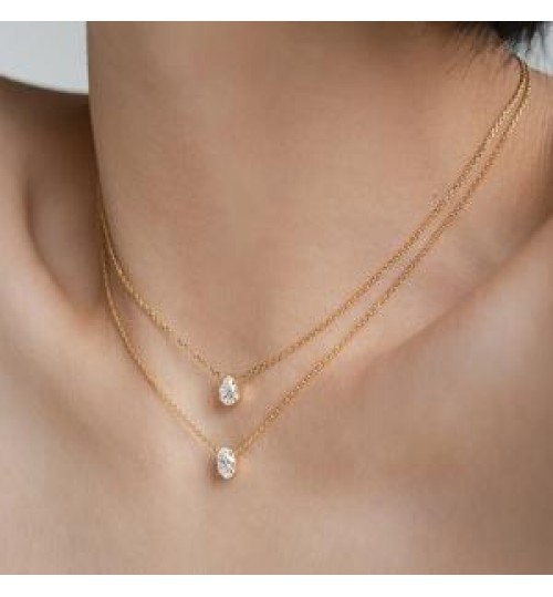 High End 18K Gold PVD Dainty Waterdrop & Oval Zirconia Stainless steel Pendant Necklace Fashion Jewelry