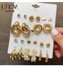 Vintage Geometric Gold Metal Earrings Set Punk Pearl Dangle Drop Earring Jewelry For Women