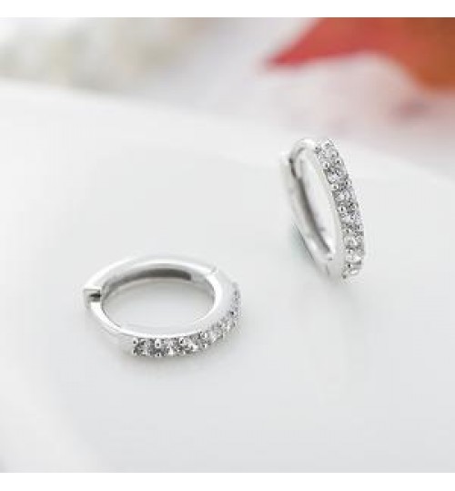 European 5A White Cubic Zirconia cz diamond Hoop Earrings 925 Sterling Silver Earrings Jewelry