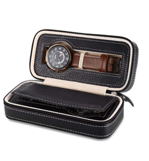 Watch New Products 2 Grids PU Leather Zipper Men Luxury Travel Storage Case Custom Watch Box