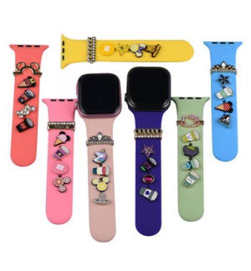 Silicone Watch Strap Band Heart Jewels Ornament Decorative Studs Watch Parts for Apple Watch Band Accessories