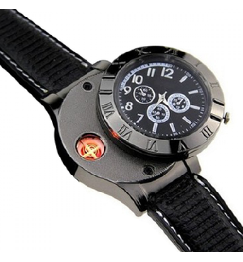 Fashion Metal Windproof and Flameless Rechargeable lighter watch flameless watches men wrist Minimalist quartz watch