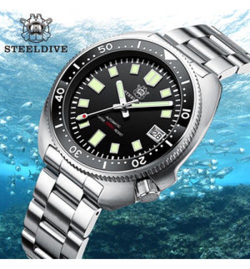 Factory Price! SD1970 SteelDive Stainless Steel Bracelet 20ATM NH35 Automatic Diver Watch