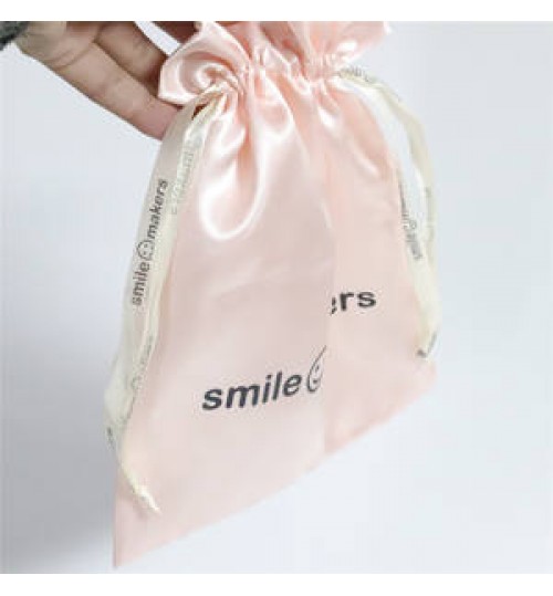 Customized Pink satin bags Satin Drawstring Dust Hair POUCH Bag with Logo Printing For Jewellery Clothing HandbaG