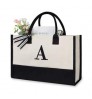 Personalized Initial Canvas Beach Bag, Monogrammed Gift Tote Bag For Women