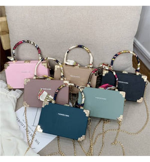 2020 Fashion new style pu leather crossbody bag with long chain women trendy square box sling purse shoulder bags women handbags