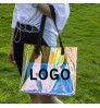 Custom Logo Summer Fashion Reusable Waterproof PVC TPU Jelly Hologram Clear Beach Shopping Tote Bag