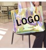 Custom Logo Summer Fashion Reusable Waterproof PVC TPU Jelly Hologram Clear Beach Shopping Tote Bag