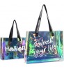 Custom Logo Summer Fashion Reusable Waterproof PVC TPU Jelly Hologram Clear Beach Shopping Tote Bag