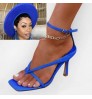 M20003 Summer 2021 women's sexy bomb square toe High heeled shoes Toe clamping Stiletto high heels with woman fedora set