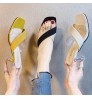 Square Toe High Heel Slippers Outer Wear Transparent flip flops crystal heeled Women Shoes Triangle wedges Thick summer Sandals