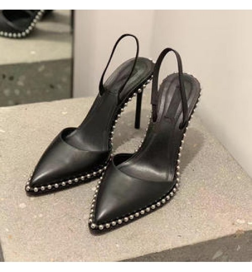 Rivet Pointed Toe Sandals Stiletto High-Heeled Hollow Designer Heels Trendy Womens Rivet Shoes