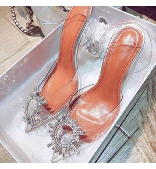 Sandals Women New Transparent Word-belt Water Drill High-heeled Shoes With Fine Heels Summer Women's Shoes