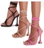 heeled sandals Women Sandalias Con Tacon Square Toe Pink Lace Up 2021 high Heels shoes For Women