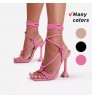 heeled sandals Women Sandalias Con Tacon Square Toe Pink Lace Up 2021 high Heels shoes For Women