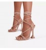 heeled sandals Women Sandalias Con Tacon Square Toe Pink Lace Up 2021 high Heels shoes For Women