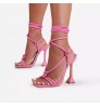 heeled sandals Women Sandalias Con Tacon Square Toe Pink Lace Up 2021 high Heels shoes For Women