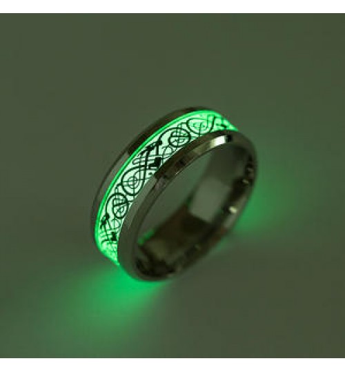 Vershal C2-1 Glow In The Dark Dragon Texture Male Silver Ring Polishing Stainless Steel Ring Man