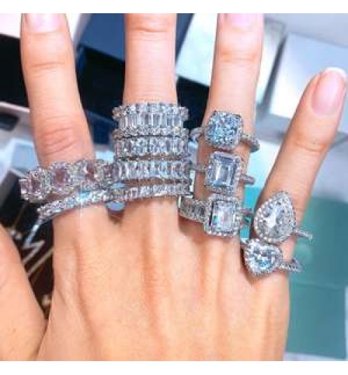 925 Silver Plated Copper Zircon Luxury Eternity Rings for Women Big Gift Wholesale Lots Bulk Jewelry Wedding 925 CZ Band Ring