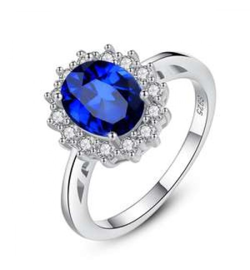 CZCITY Luxurious Blue Topaz Princess Diana Solid 925 Sterling Silver Gemstone Women Engagement Rings