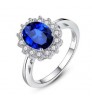 CZCITY Luxurious Blue Topaz Princess Diana Solid 925 Sterling Silver Gemstone Women Engagement Rings