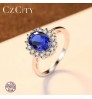 CZCITY Luxurious Blue Topaz Princess Diana Solid 925 Sterling Silver Gemstone Women Engagement Rings