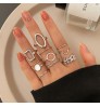 Finetoo Punk Simple Cross Finger Rings For Women Girls Pearl heart Twist Ring Set 2021 Trend Jewelry