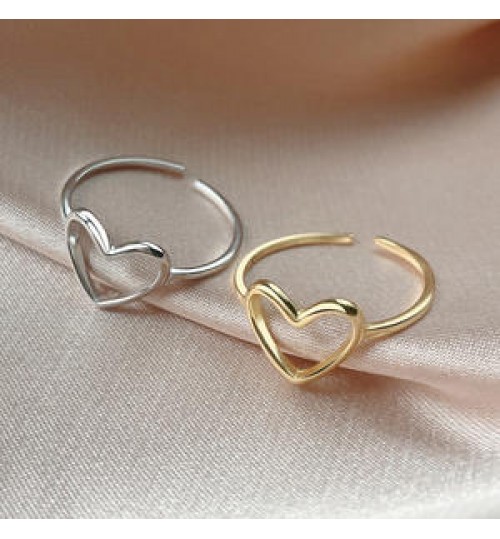 Minimalist Design Dainty S925 Silver Hollow Adjustable Heart Shaped Silver Ring For Women Girls