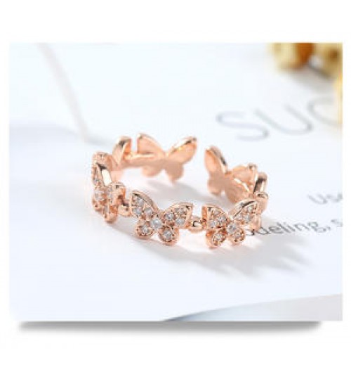 Fashion 18K Real Gold Plated Copper Open Adjusted Ring Fashion Jewelry Butterfly Ring CZ Zircon Rings Women