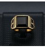 New men's gold ring with black stone vintage bronze mens ring titanium silver 316l stainless steel rings jewelry for mens