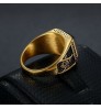 New men's gold ring with black stone vintage bronze mens ring titanium silver 316l stainless steel rings jewelry for mens