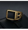 New men's gold ring with black stone vintage bronze mens ring titanium silver 316l stainless steel rings jewelry for mens