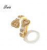 UWIN Full Iced Out Heart Shape Exquisite Opening Rings 18K Gold Plated Rose Gold Hiphop Rapper Jewelry