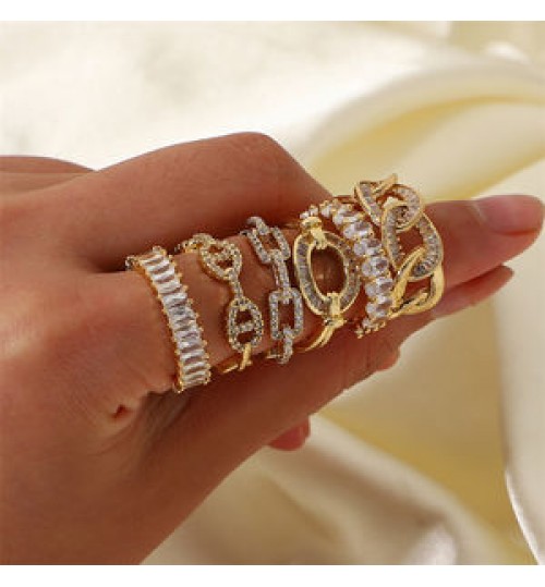 18K Gold Plated Copper Inlaid Zirconium Ring Adjustable Size New Fashion Resizable Rings Jewelry Geometric Zircon Ring Women