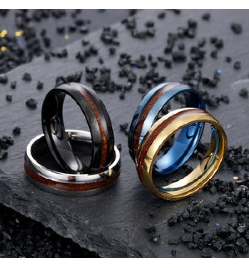 6MM Stainless Steel inlay wood rings Tail Ring for mens Engagement Wedding bands