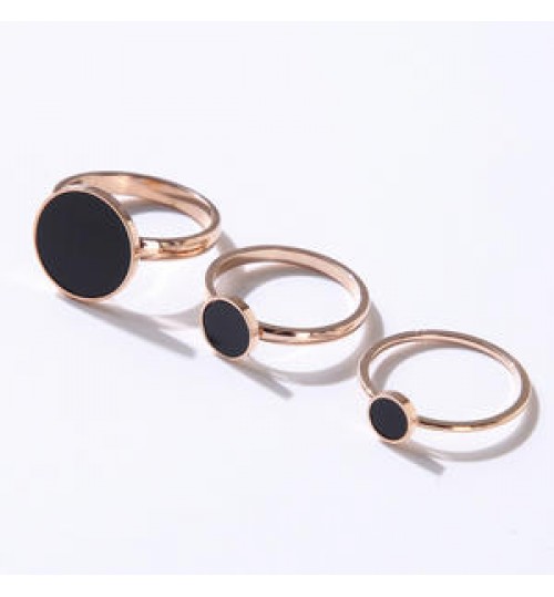 Hot Sale Geometry Thin Ring Shiny Rose Glod Stackable Ring For Women Round Black Titanium steel Ring