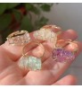 Fashion Wire Wrap Natural Rock Mineral Quartz Stone Women Rings Resizable Healing Amethysts Fluorite Purple Crystal Finger Ring