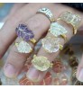 Fashion Wire Wrap Natural Rock Mineral Quartz Stone Women Rings Resizable Healing Amethysts Fluorite Purple Crystal Finger Ring