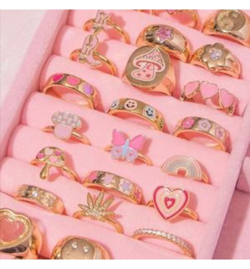 gold plated colorful enamel cute mushroom heart flower shape rings