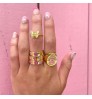 gold plated colorful enamel cute mushroom heart flower shape rings