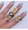 gold plated colorful enamel cute mushroom heart flower shape rings