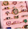 gold plated colorful enamel cute mushroom heart flower shape rings