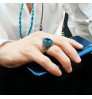 2022 New Vintage Black Natural Stone Rings Handmade Turkish Signet Ring Punk Diamond Inlaid Turquoise Ring for Men