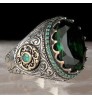 2022 New Vintage Black Natural Stone Rings Handmade Turkish Signet Ring Punk Diamond Inlaid Turquoise Ring for Men