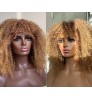 $5 sample Wigs Afro kinky curly ombre blonde wigs with bangs for black women 16 inches heat resistant synthetic wig